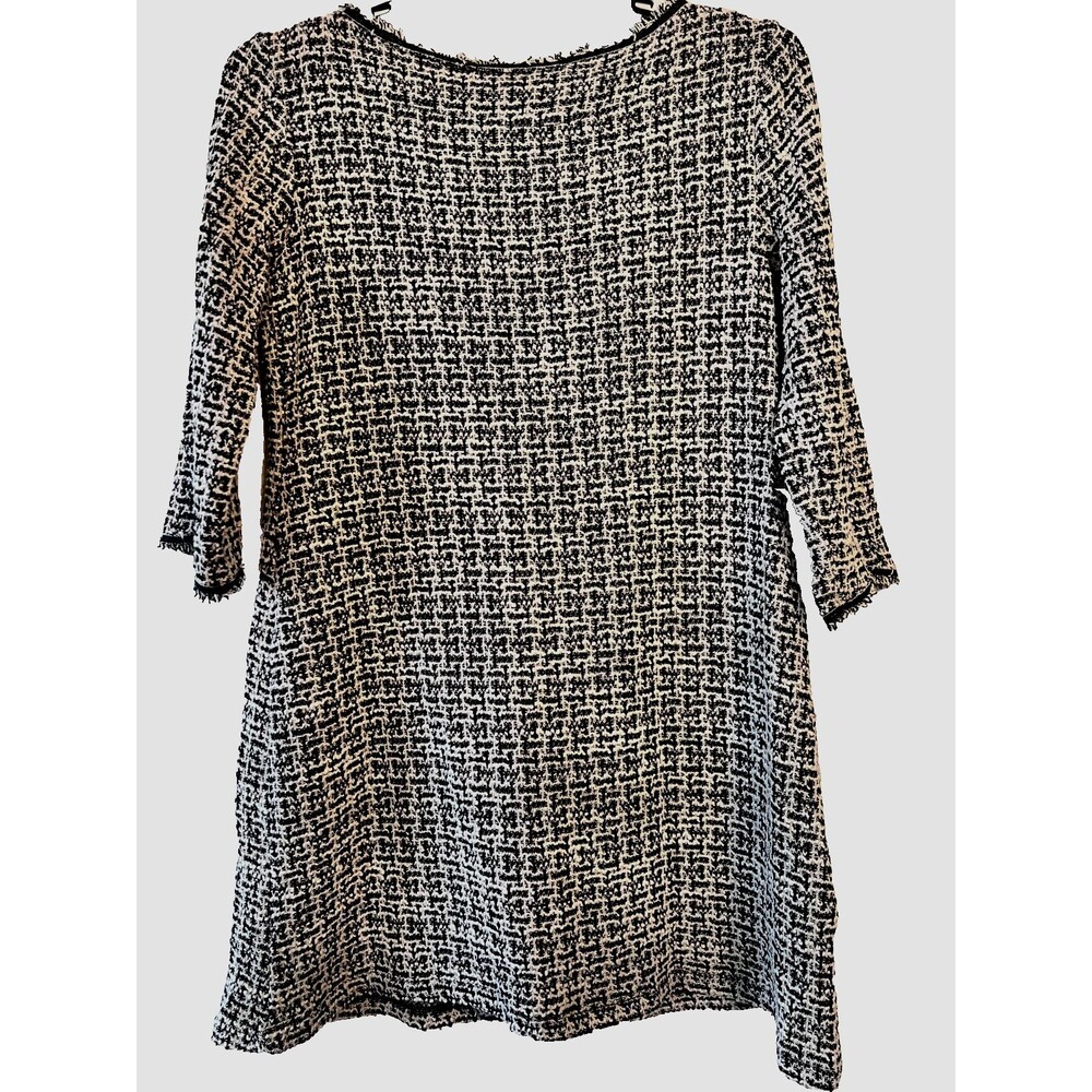 Max Studio Black White Soft Tweed 3/4 Sleeve Dress w/Fringes Size LARGE NWT - Picture 2 of 12